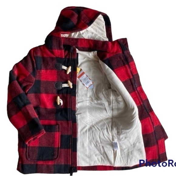 Cat & Jack Wool Coat Red Buffalo Plaid, Size S(6-7) boys or girls - Picture 2 of 2